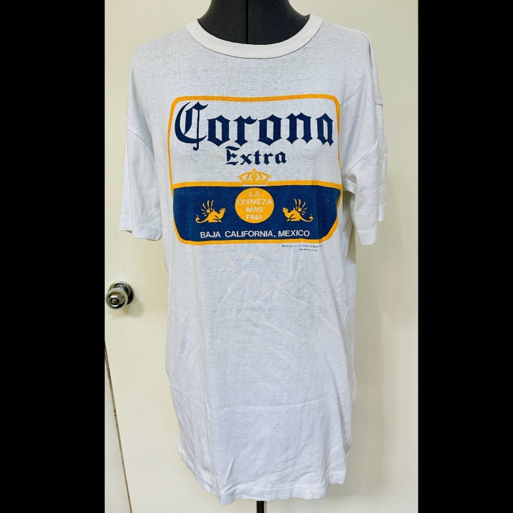 VINTAGE 1980s CORONA CERVEZA MAS FINA LOGO MEXICAN BEER NIGHTSHIRT NIGHTGOWN L